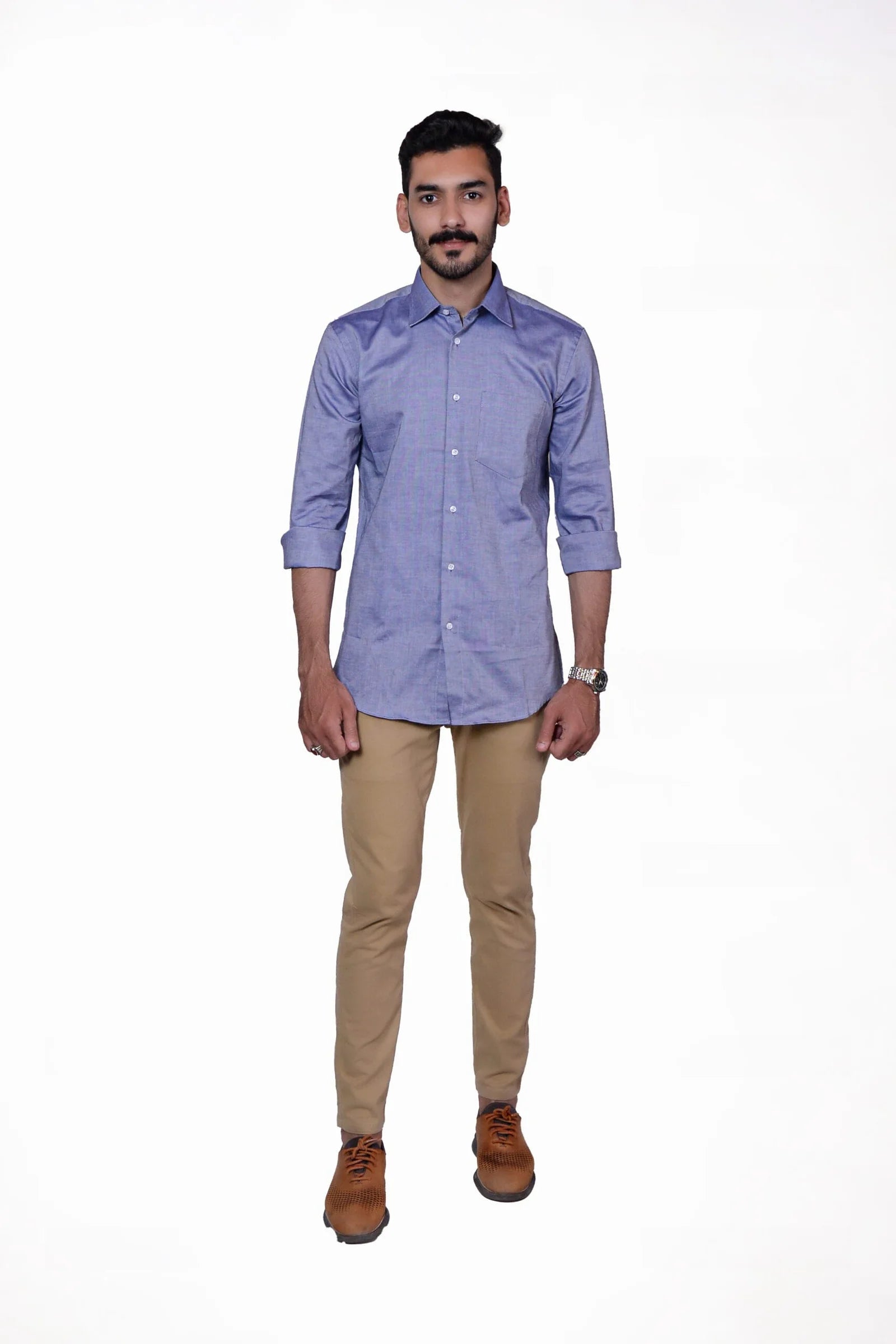 Firdous Greyish Blue Menβs Formal Shirt Cotton